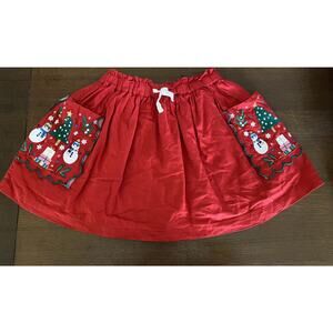 Mini Boden Red Skirt Embroidered Snowman Christmas Pocket